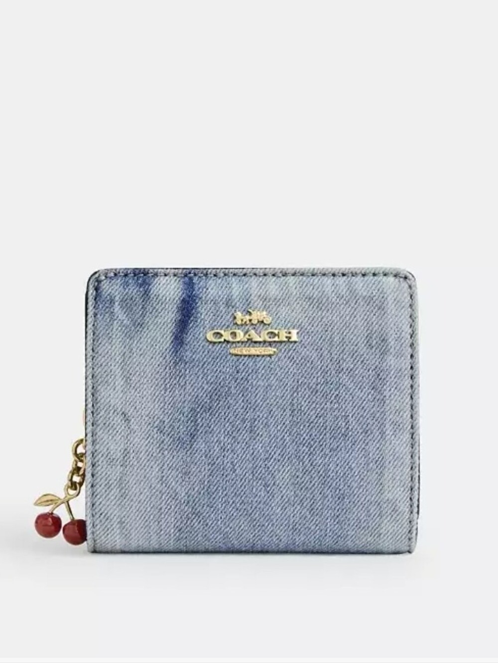 Coach Small Snap Wallet In Loved Denim With Charm